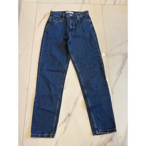 Zara High Waisted Mom Jeans Medium Wash Blue Straight Leg Denim Womens Size 4‎